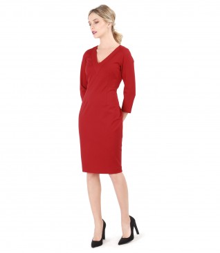 Elastic jersey dress with V decolletage