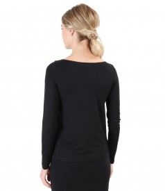 Elastic jersey blouse with fold and crystals