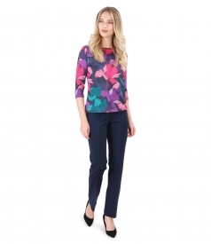 Jersey blouse with floral print and jersey pants