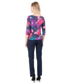 Jersey blouse with floral print and jersey pants