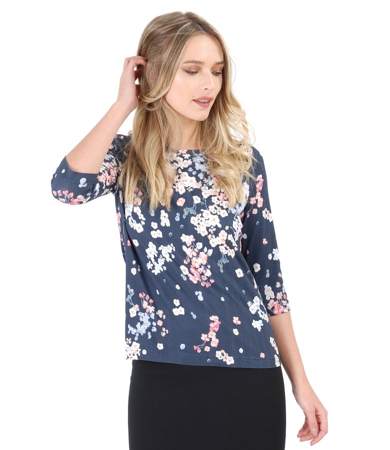 Jersey blouse with floral print