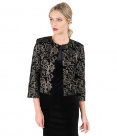 Elastic velvet bolero embroidered with golden thread