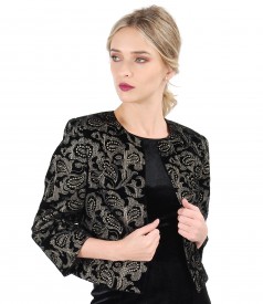 Elastic velvet bolero embroidered with golden thread