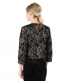 Elastic velvet bolero embroidered with golden thread