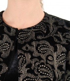 Elastic velvet bolero embroidered with golden thread