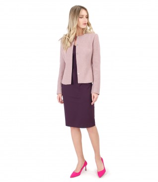 Office outfit with loop jacket and elastic jersey dress