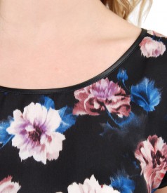 Blouse with floral printed veil