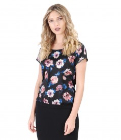 Blouse with floral printed veil