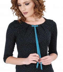 Elastic jersey blouse with bow on decolletage