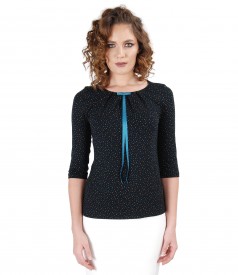 Elastic jersey blouse with bow on decolletage