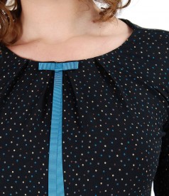 Elastic jersey blouse with bow on decolletage