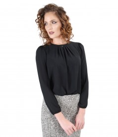 Blouse with folds on decolletage embellished with crystals