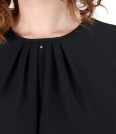 Blouse with folds on decolletage embellished with crystals