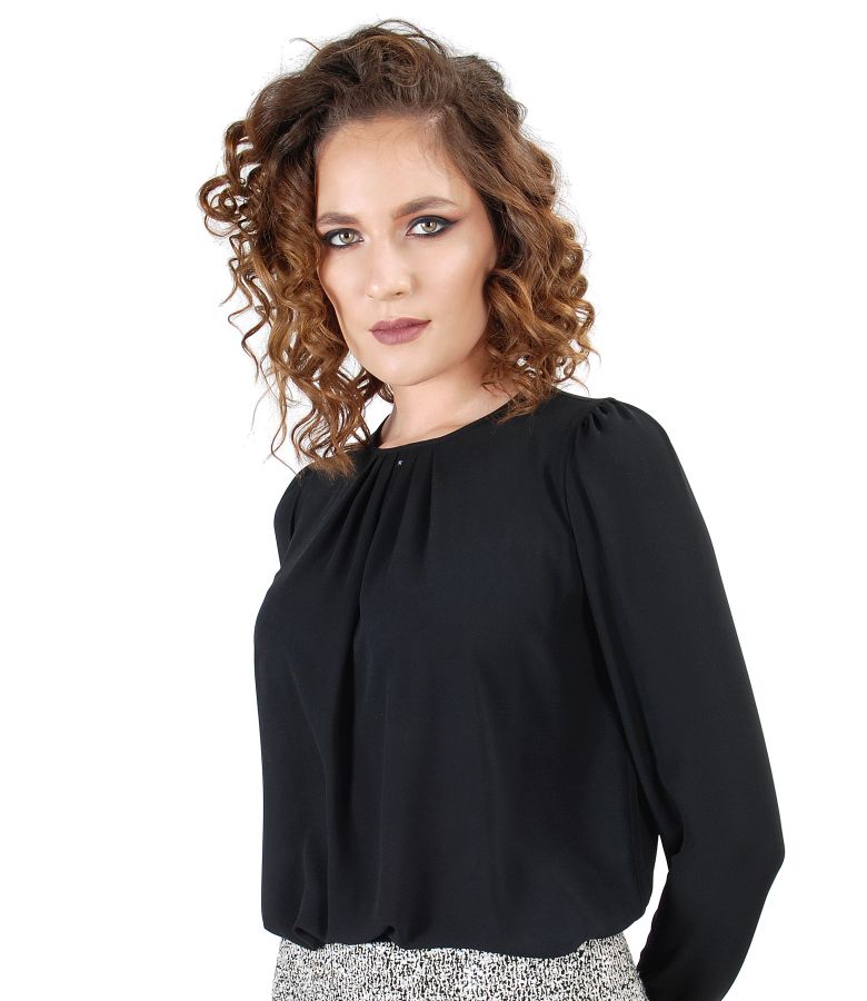 Blouse with folds on decolletage embellished with crystals