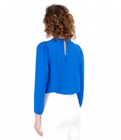 Blouse with folds on decolletage embellished with crystals