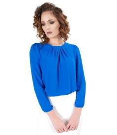 Blouse with folds on decolletage embellished with crystals