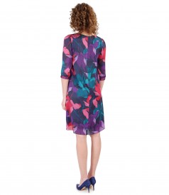 Flaring veil dress with floral print and trim