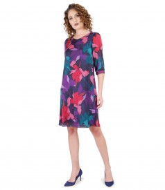 Flaring veil dress with floral print and trim