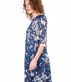 Flaring veil dress with floral print and trim