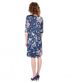 Flaring veil dress with floral print and trim