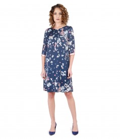 Flaring veil dress with floral print and trim
