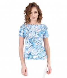 Bluza din jerse elastic imprimat cu motive florale