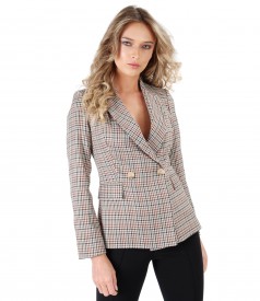 Office fabric jacket with plaid embellished with crystals