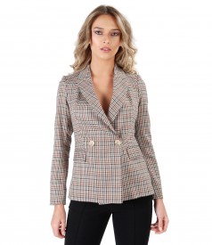 Office fabric jacket with plaid embellished with crystals