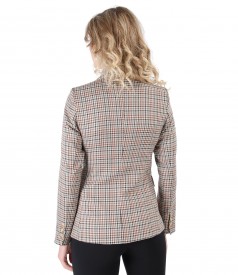 Office fabric jacket with plaid embellished with crystals