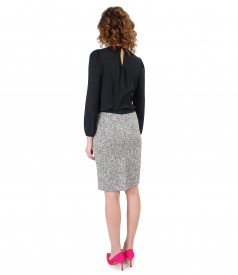 Office outfit with loop skirt and blouse with folds on decolletage