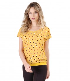 Blouse with viscose front printed with dots