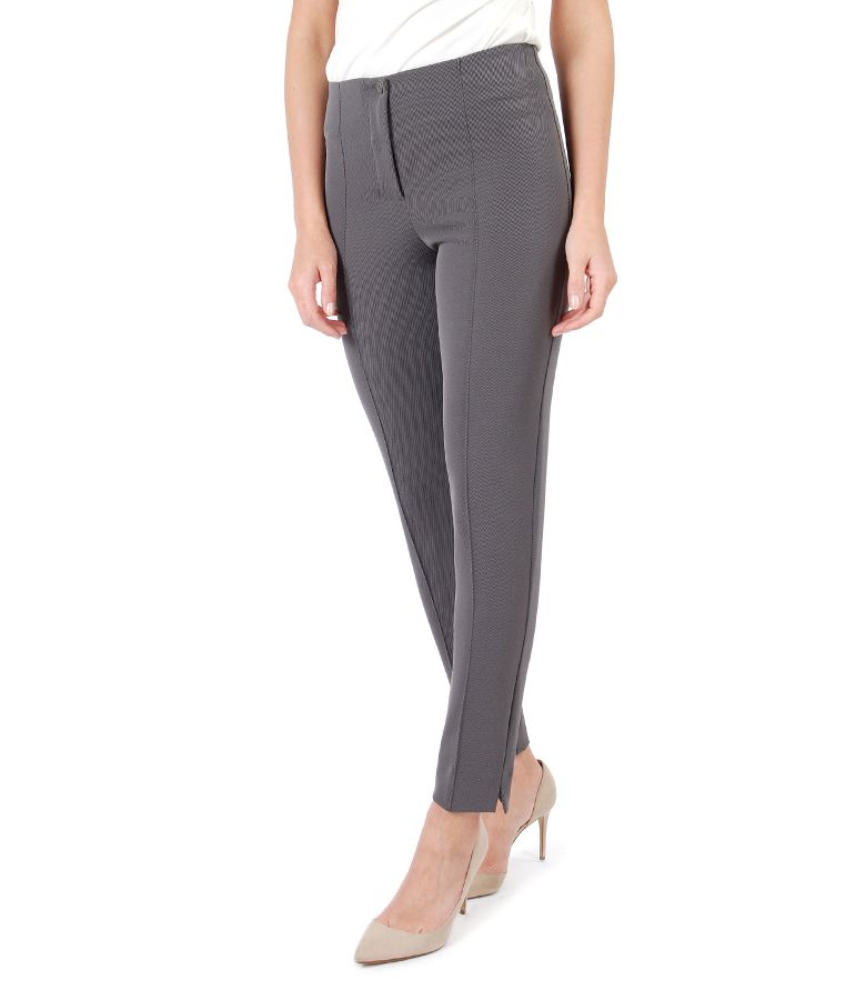 Office pants made of textured fabric with sewn stripe