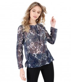 Veil blouse with folds on decolletage