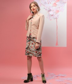 Elastic fabric jacket with printed cotton dress