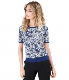 Elastic jersey blouse with embossed print