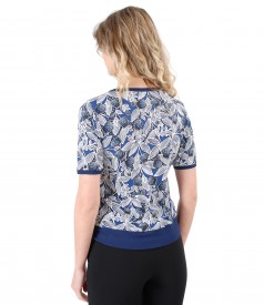 Elastic jersey blouse with embossed print