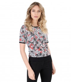 Elastic jersey blouse with embossed print