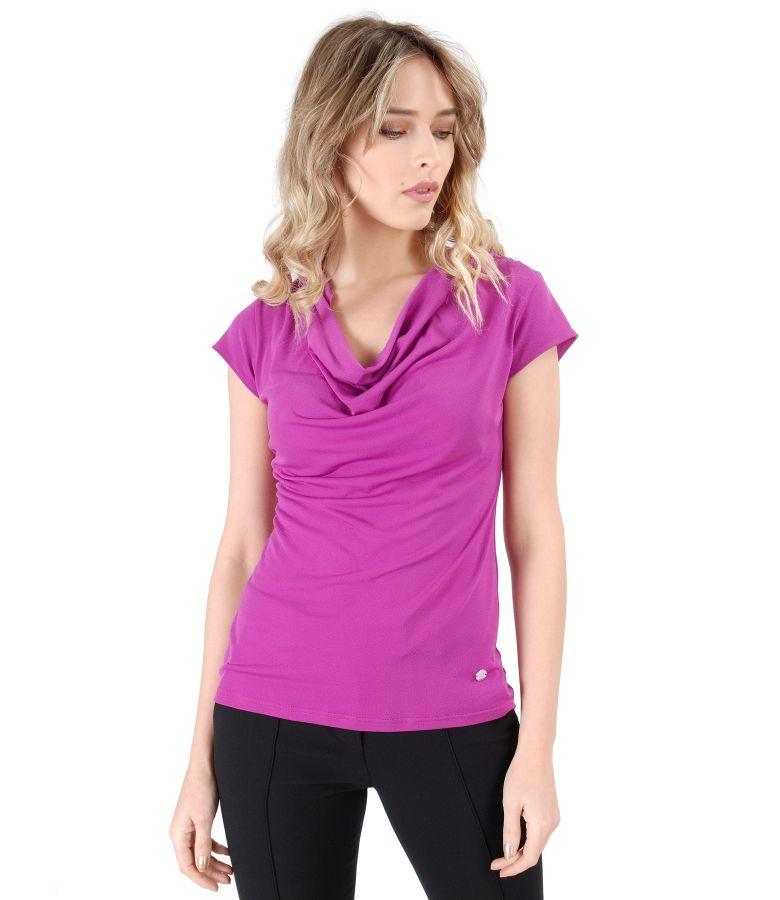 Elastic jersey blouse with folds