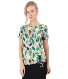 Elastic jersey blouse with cord at the bottom