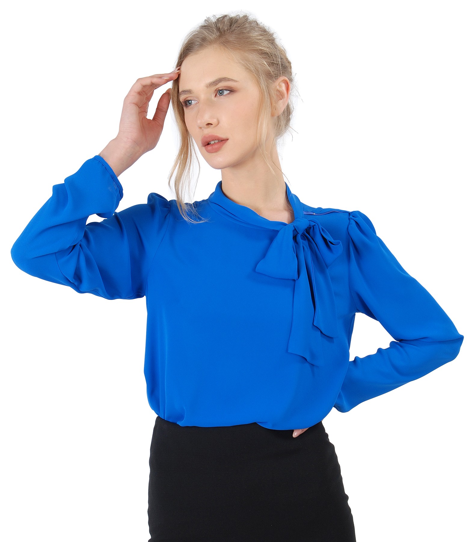 Viscose blouse with scarf collar safire blue - YOKKO