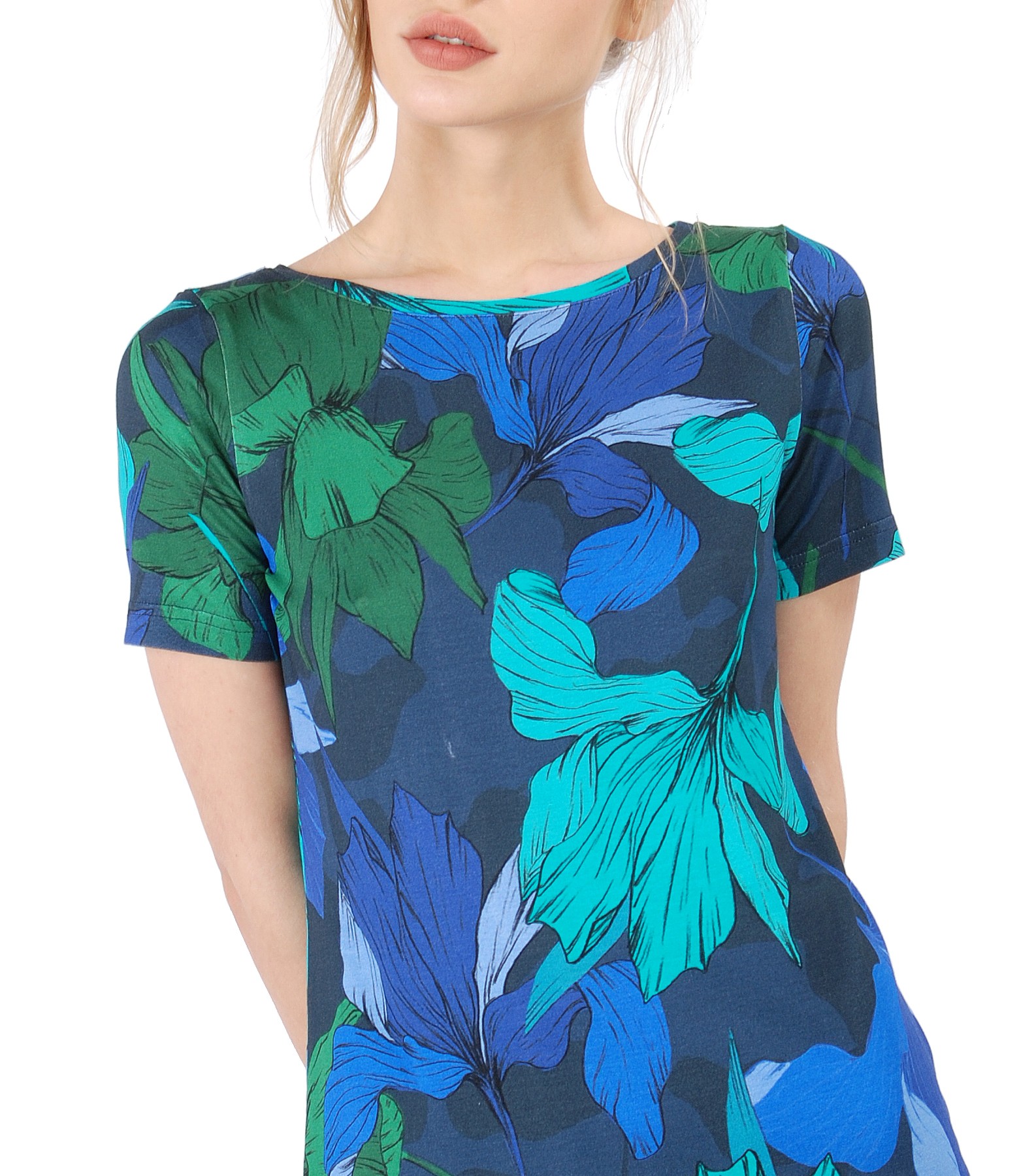 Printed jersey blouse with short sleeves print - YOKKO