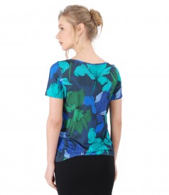 Printed jersey blouse with short sleeves