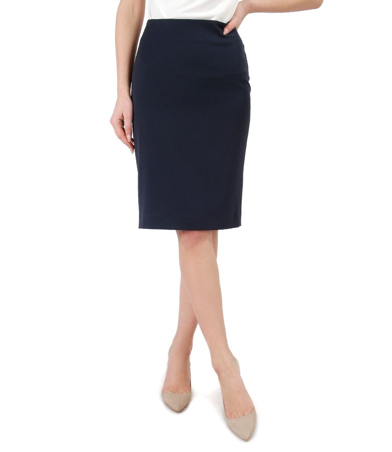 Elastic fabric office skirt dark blue - YOKKO