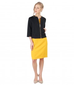 Elegant outfit with elastic brocade bolero and yellow textured fabric