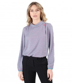 Viscose blouse with long sleeves and round collar