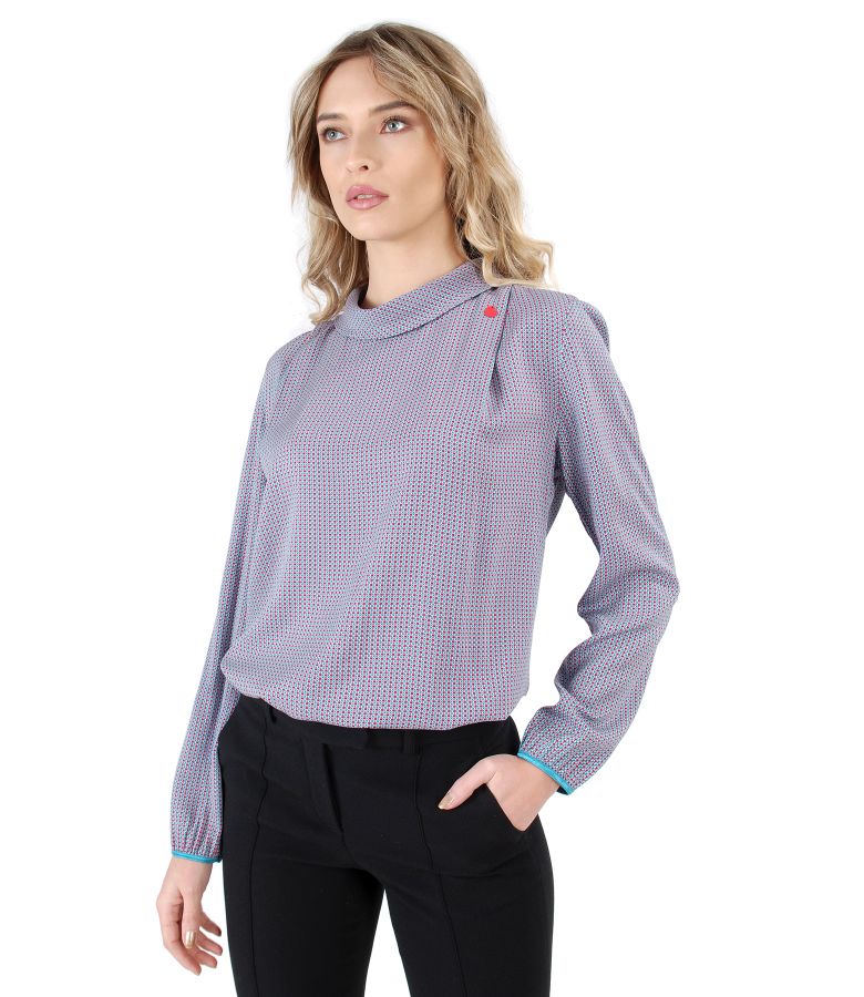 Viscose blouse with long sleeves and round collar