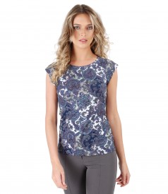 Elastic jersey blouse with floral print