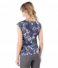 Elastic jersey blouse with floral print