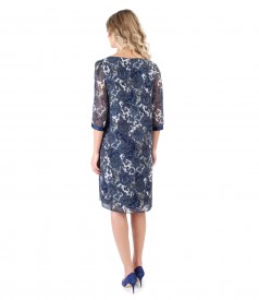 Flaring veil dress with floral print and trim