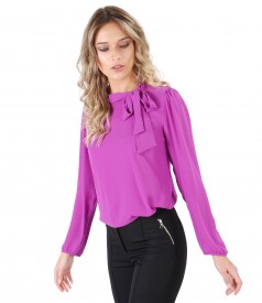 Viscose blouse with scarf collar